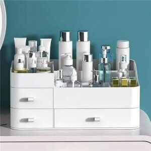 White plastic makeup organizer with drawers large skincare vanity storage